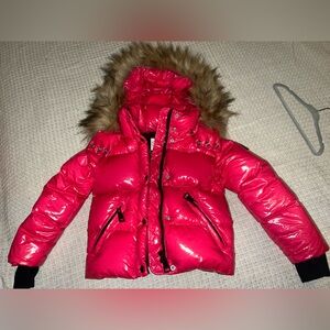 SAM. Bright Pink Puffer Jacket with Faux Fur Hood
